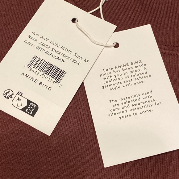 ANINE BING Burgundy Bradie 'Bing' Sweatshirt NWTS Rib Mock Neck Size Medium - Picture 8 of 16